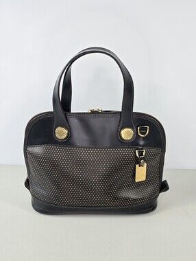 Dooney & Bourke Vintage Gold Dot Cabriolet Black Leather Dome Satchel USA Made